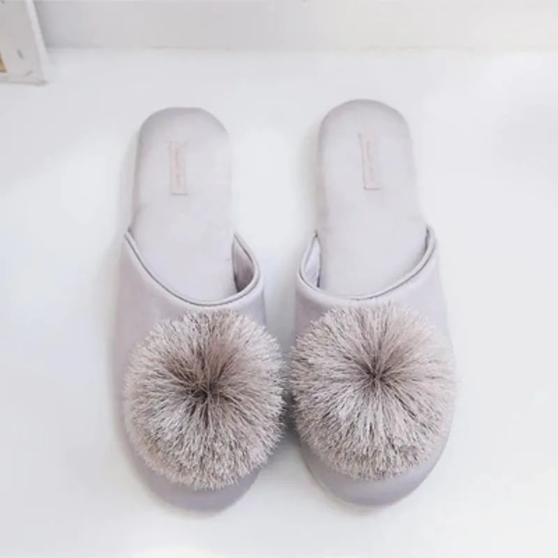 Fluffy Faux Fur Ball Non-slip Pompom Indoor Slippers