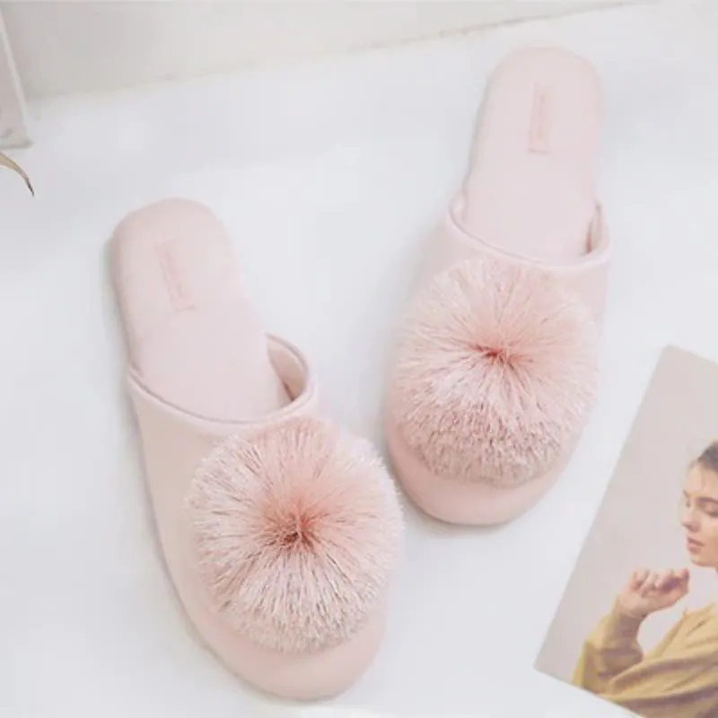 Fluffy Faux Fur Ball Non-slip Pompom Indoor Slippers