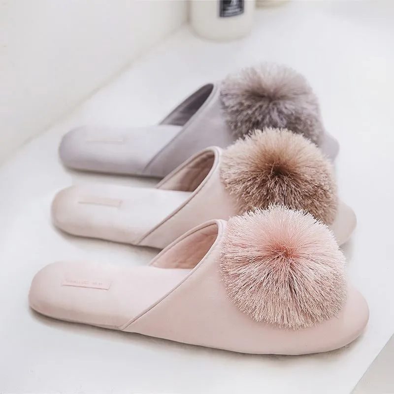 Fluffy Faux Fur Ball Non-slip Pompom Indoor Slippers