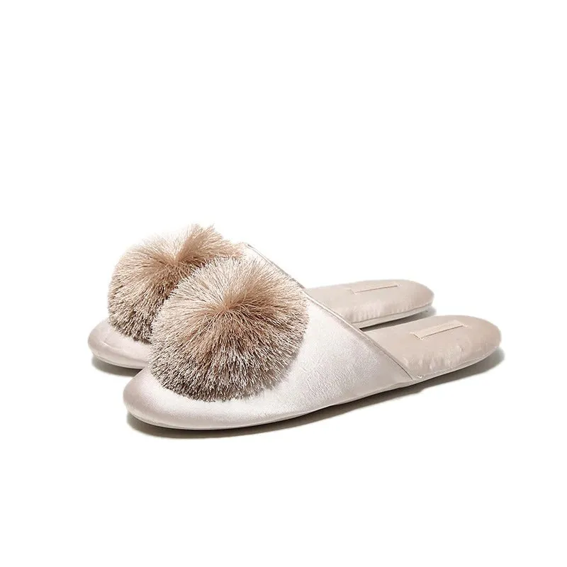 Fluffy Faux Fur Ball Non-slip Pompom Indoor Slippers