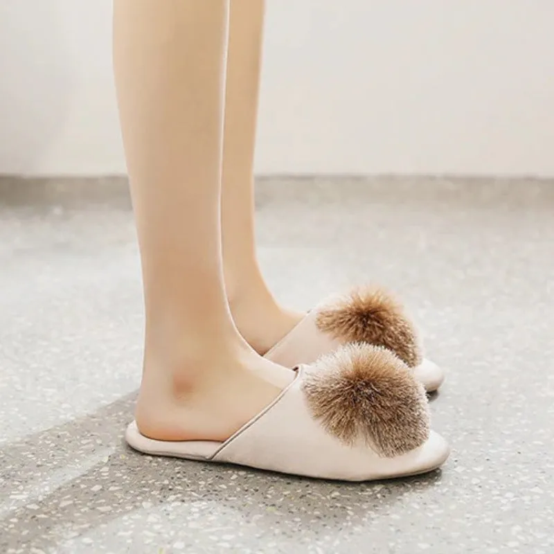 Fluffy Faux Fur Ball Non-slip Pompom Indoor Slippers