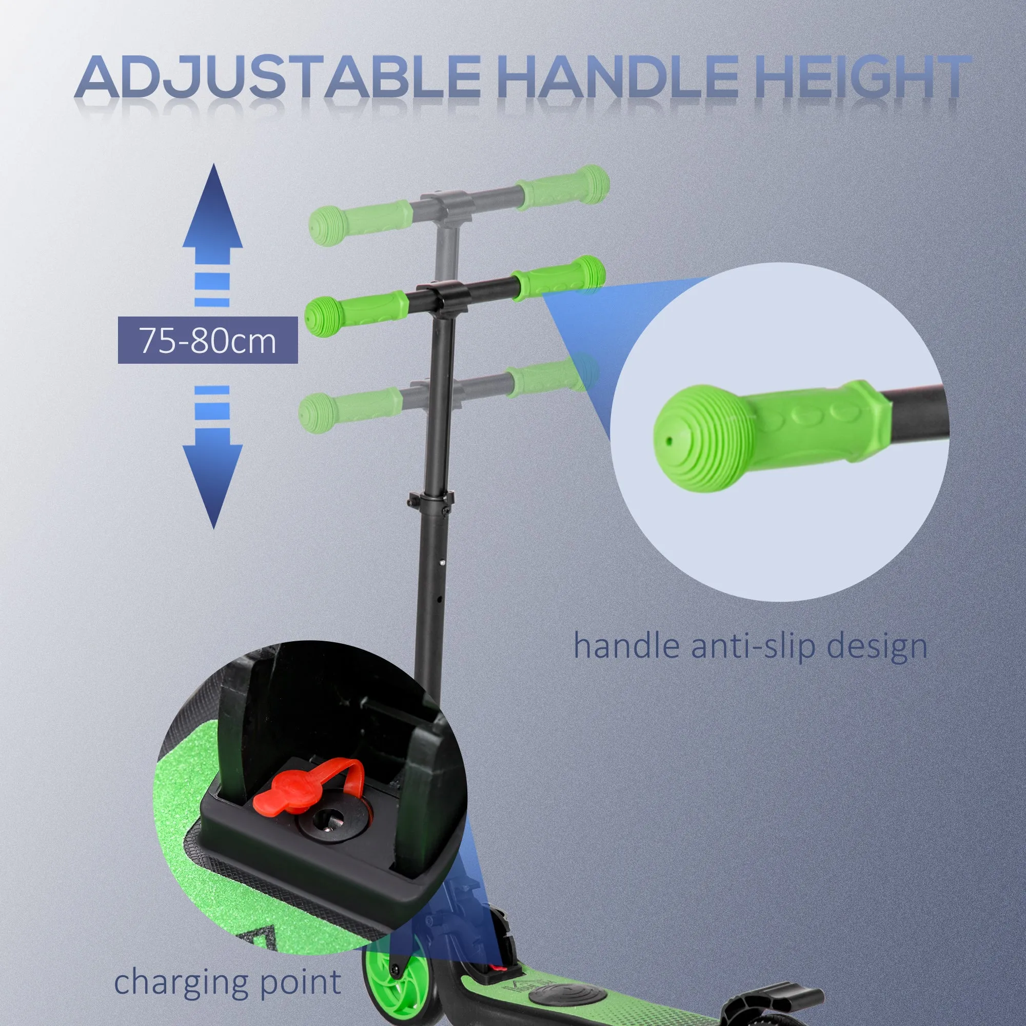 Folding Electric Scooter with Rear Wheel Brake, Green