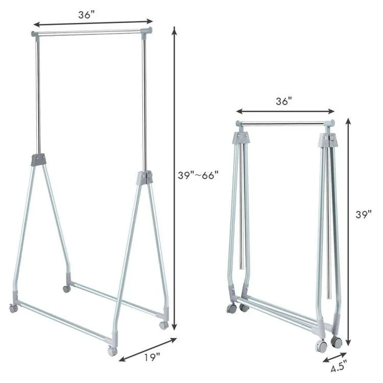 Folding Extendable Metal Clothes Rack with Lockable Wheels