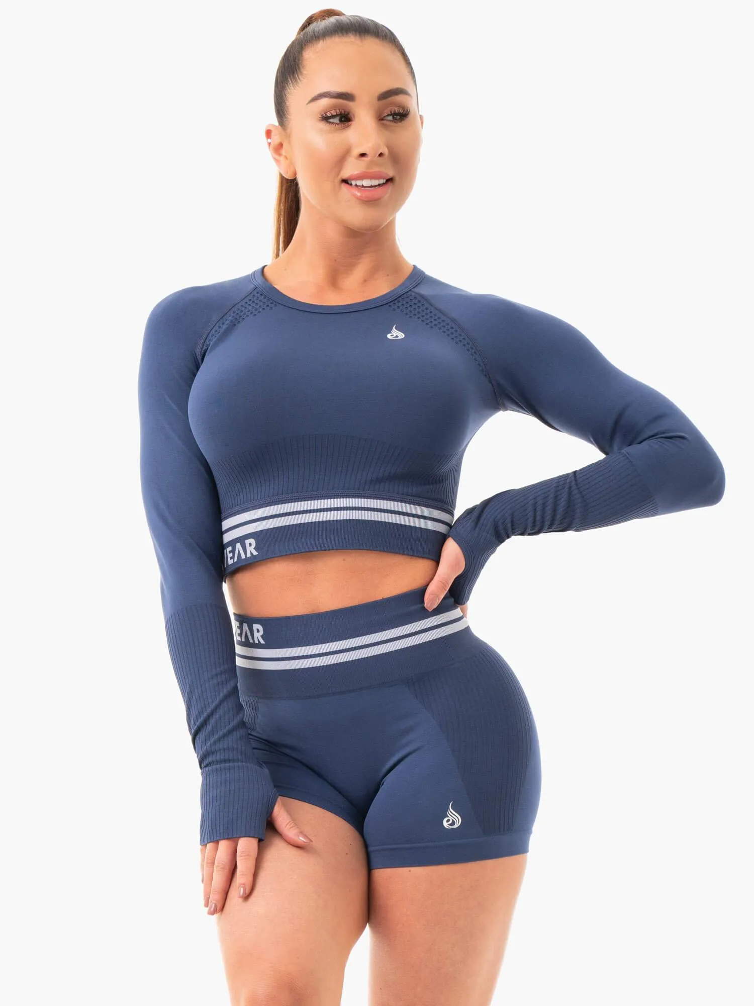 Freestyle Seamless Long Sleeve Crop - Steel Blue