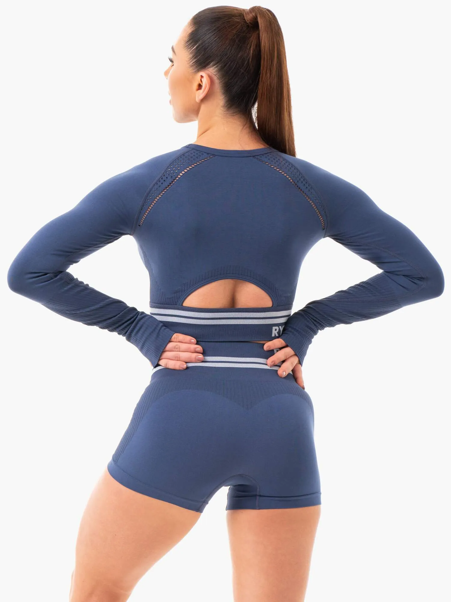 Freestyle Seamless Long Sleeve Crop - Steel Blue