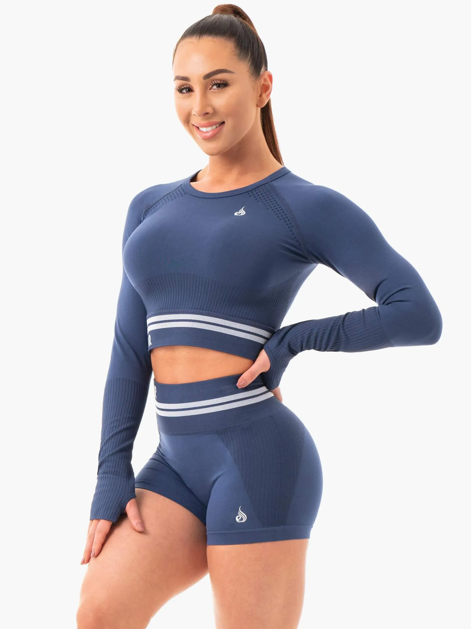 Freestyle Seamless Long Sleeve Crop - Steel Blue