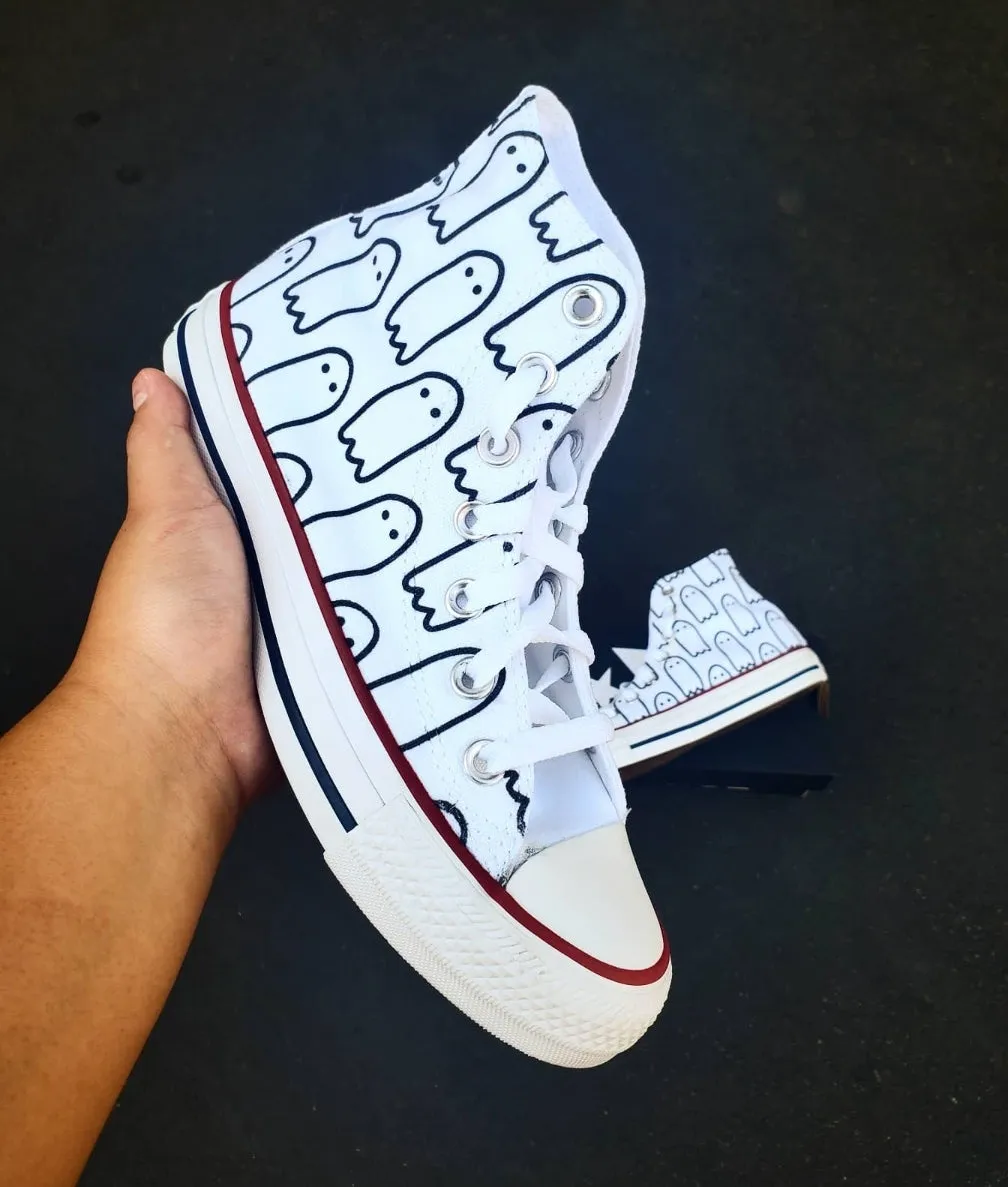 Ghoul Gang White High Tops - Custom Converse Shoes