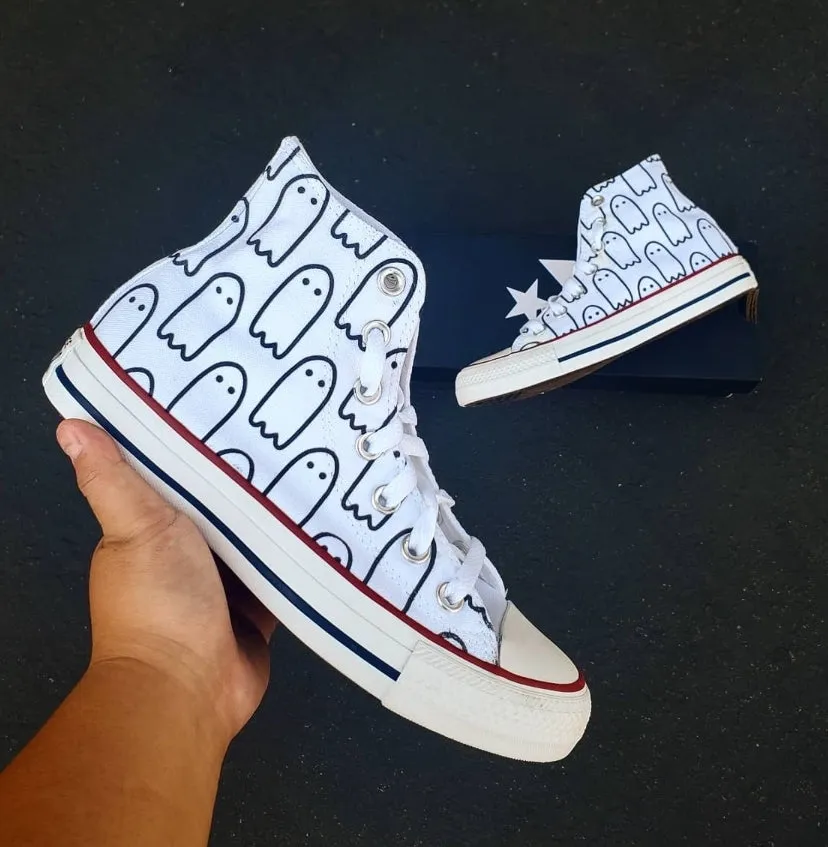 Ghoul Gang White High Tops - Custom Converse Shoes