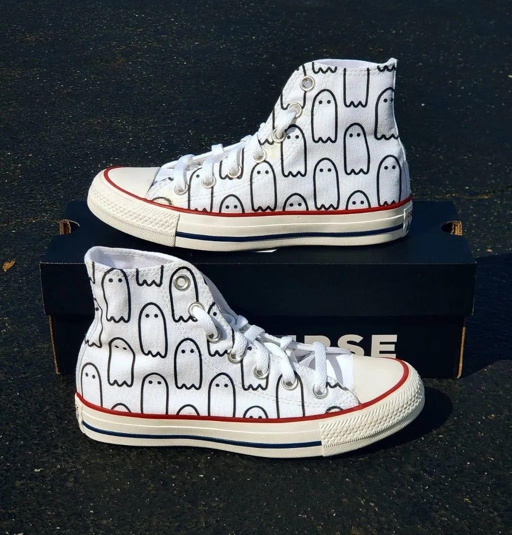 Ghoul Gang White High Tops - Custom Converse Shoes