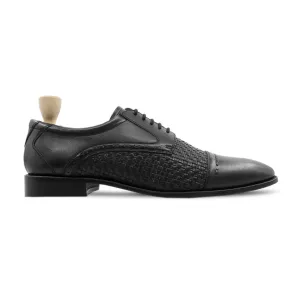 Gorzo - Men's Black Calf and Hand Woven Calf Leather Derby Shoe