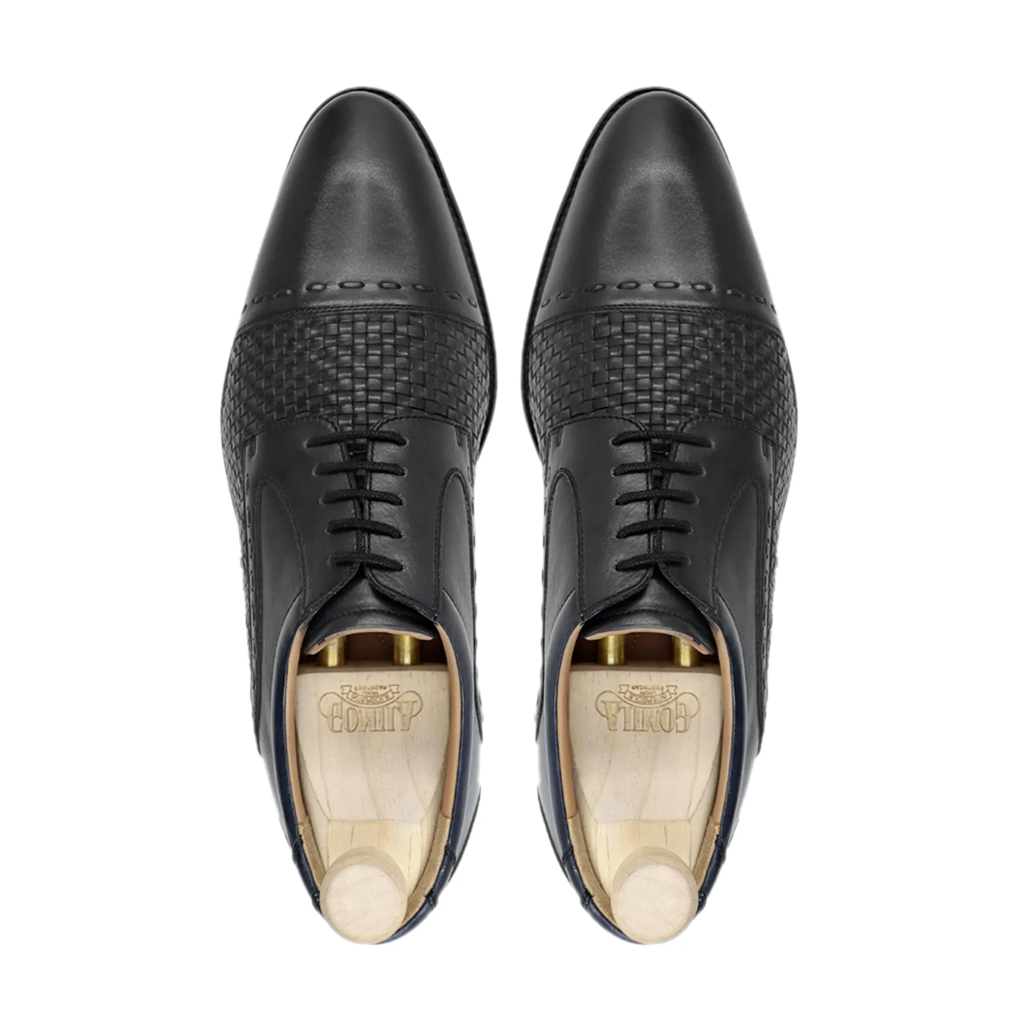 Gorzo - Men's Black Calf and Hand Woven Calf Leather Derby Shoe