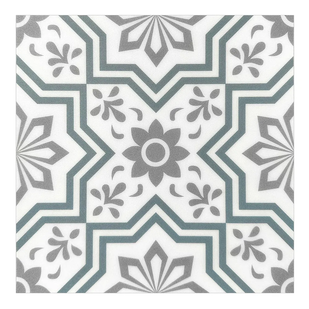 Grey Vintage Boho Flower Peel and Stick Vinyl Floor Tile Sticker