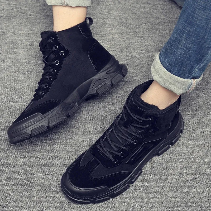 Hnzxzm Men New High Quality Black Work Wear Boots Outdoor Anti Slip Comfort Casual Shoes Warm Fashion Ankle Boots Men's Winter Shoes