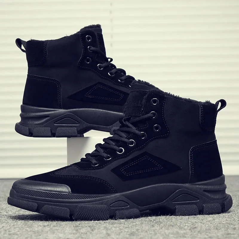 Hnzxzm Men New High Quality Black Work Wear Boots Outdoor Anti Slip Comfort Casual Shoes Warm Fashion Ankle Boots Men's Winter Shoes