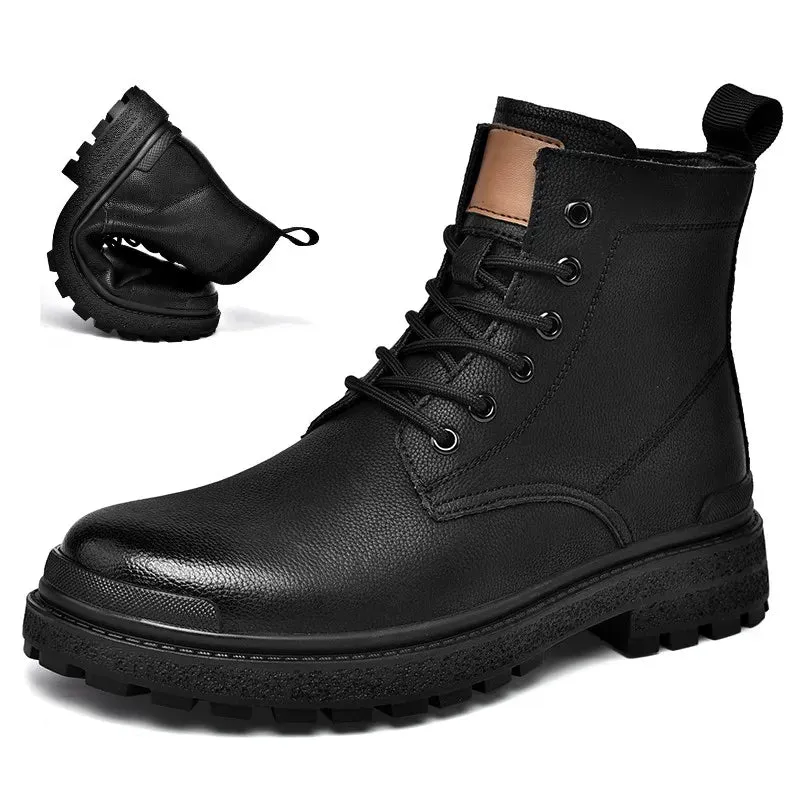 Hnzxzm Men's Boots Fashion Outdoor High Top Work Boots Black Punk Style Mens Shoes Luxury Genuine Leather Ankle Boots Designer Shoes