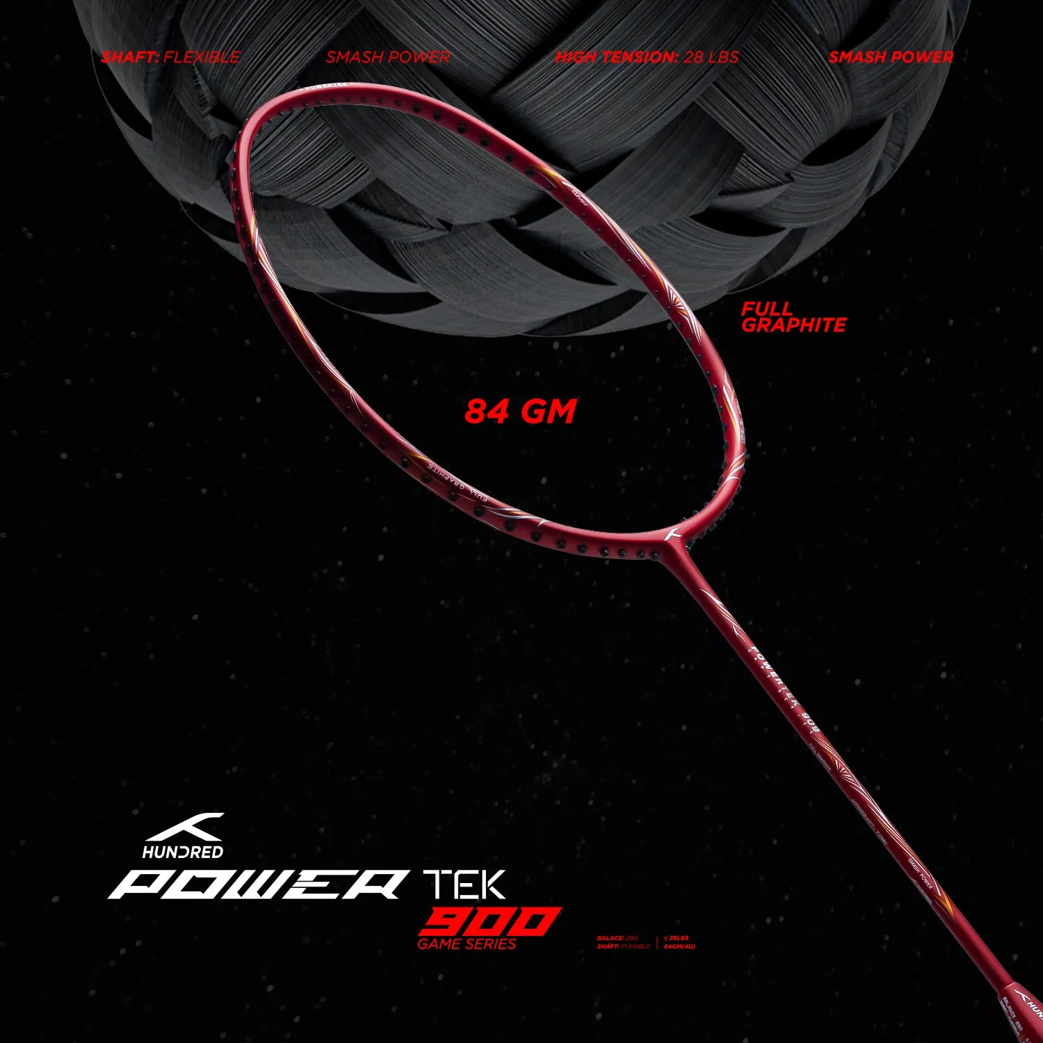 Hundred Powertek 909 Strung Badminton Racquet (Red)