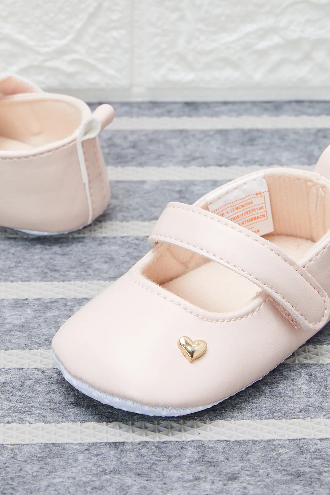 Infant Girls Pink Heart Pram Shoe