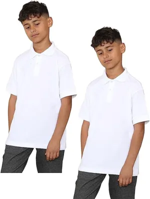 KHIM Unisex Polo Short Sleeve Polycotton Boys Girls School Uniform Plain Half Sleeve Shirts Sports Wear Indoor Outdoor Pack of 2 Age 2-14 years