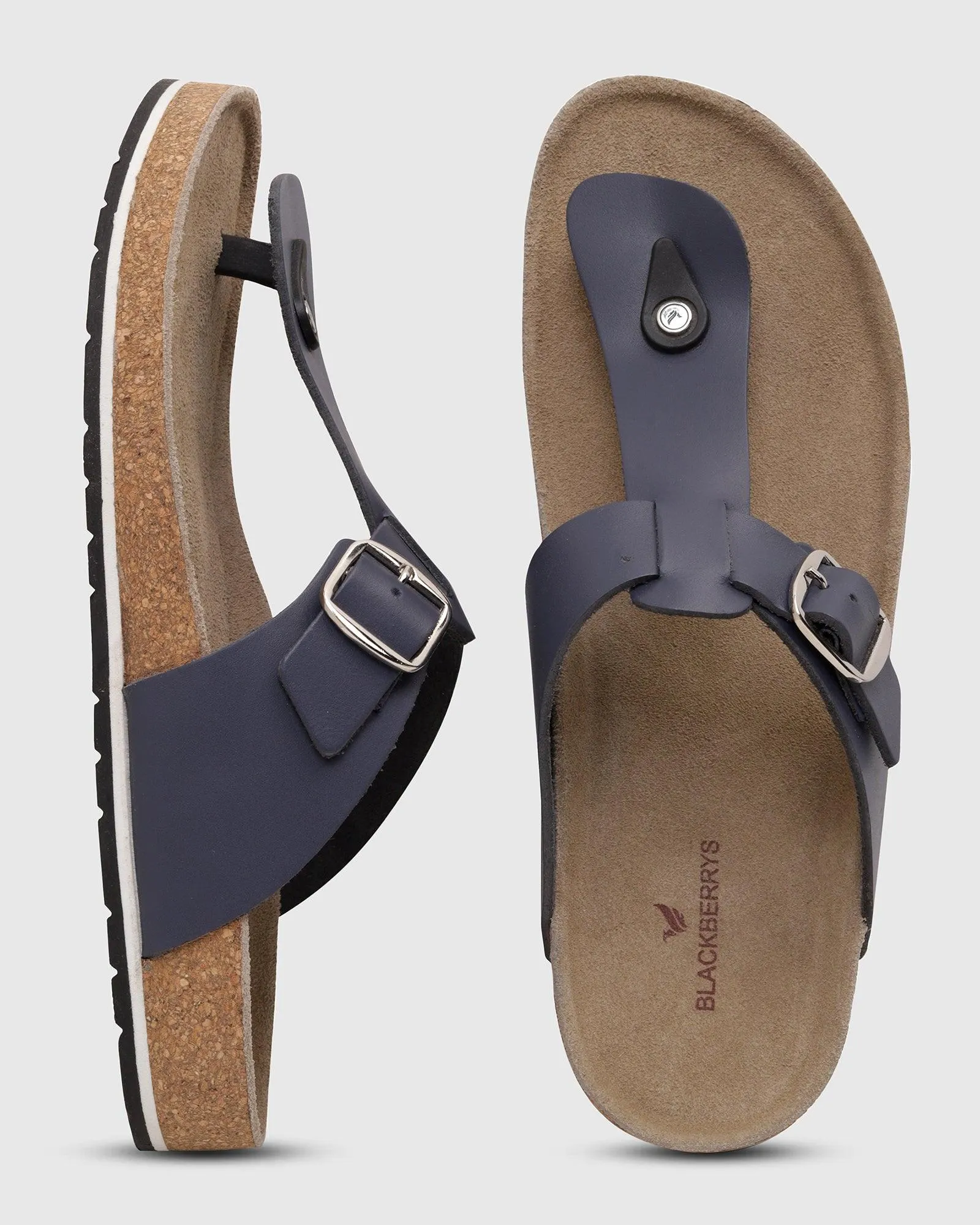 Leather Navy Solid Sandals - Sarmik