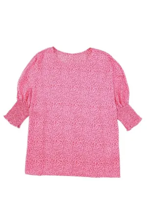 Leopard Smocked Sleeve Oversize Blouse