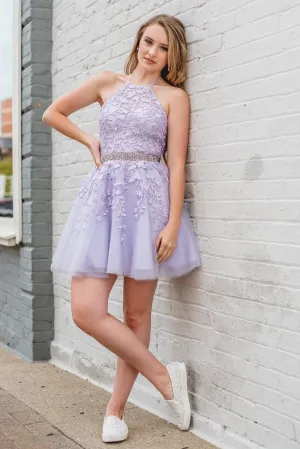 Lilac Lace Homecoming Dresses Beaded Belt Yellow Short A Line Hoco Dress