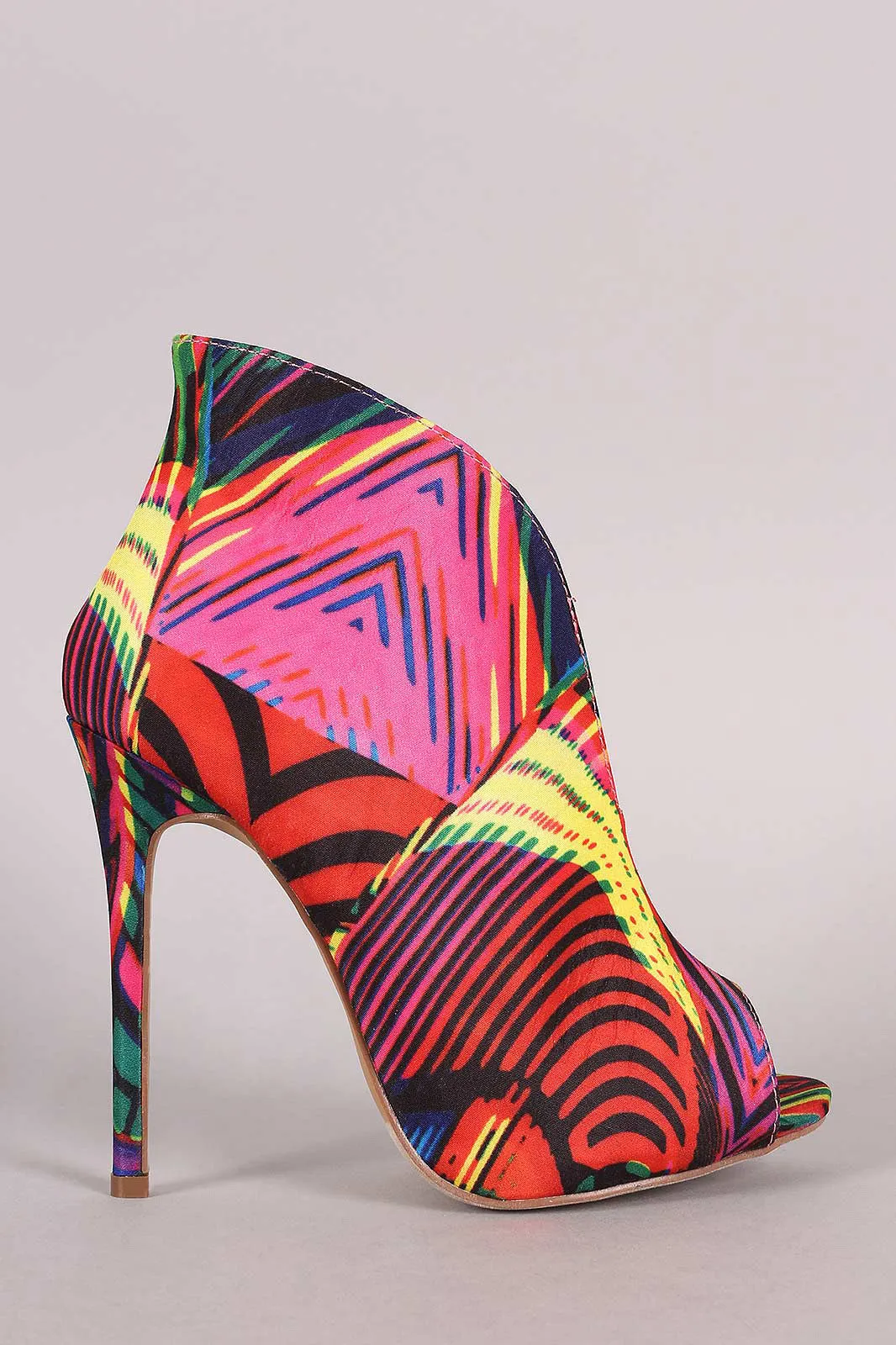 Liliana Multicolor Patterned V-Slit Peep Toe Stiletto Booties