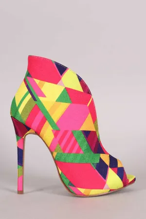 Liliana Multicolor Patterned V-Slit Peep Toe Stiletto Booties