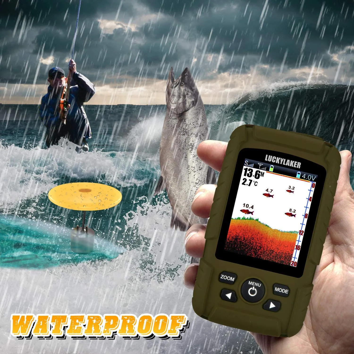 LUCKY Water Depth Fish Finders Waterproof Portable Fishing Fish Finder Display Handheld Ice Fishing Finder Sonar Sensor Transducer for Boat Kayak Sea Fishing