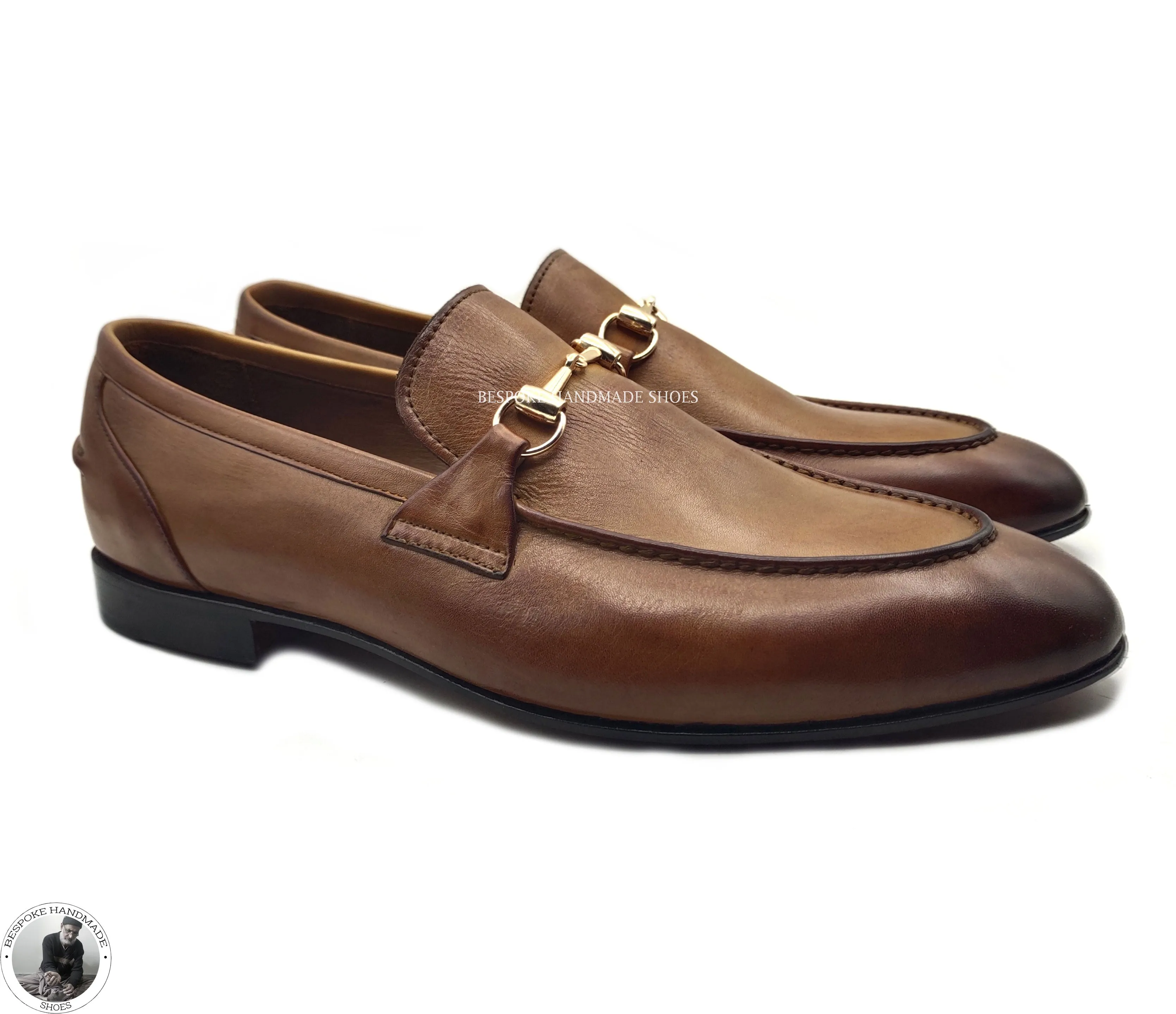 Men Handmade Pure Brown Leather Shoe, Slip On Buckle Loafer Dress/Formal Shoes For Men's