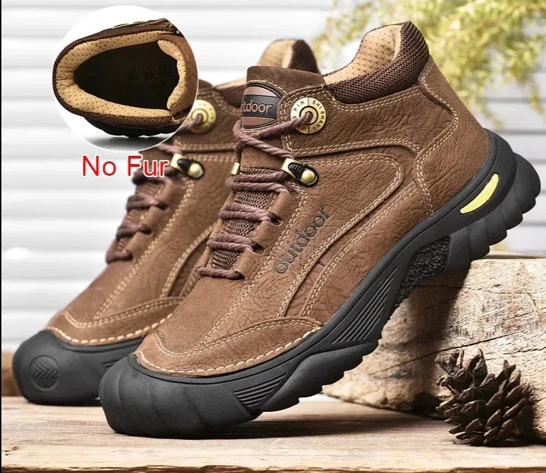 Men's Boots Genuine Leather Soft Sole Autumn Winter Warm Fur Outdoor Ankle Boots Casual Shoes For Men