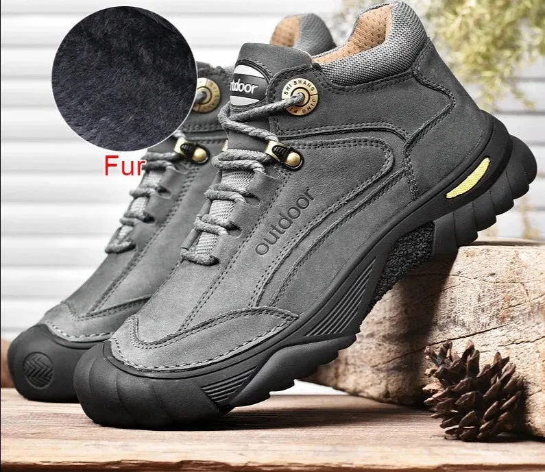 Men's Boots Genuine Leather Soft Sole Autumn Winter Warm Fur Outdoor Ankle Boots Casual Shoes For Men