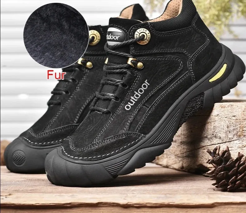 Men's Boots Genuine Leather Soft Sole Autumn Winter Warm Fur Outdoor Ankle Boots Casual Shoes For Men