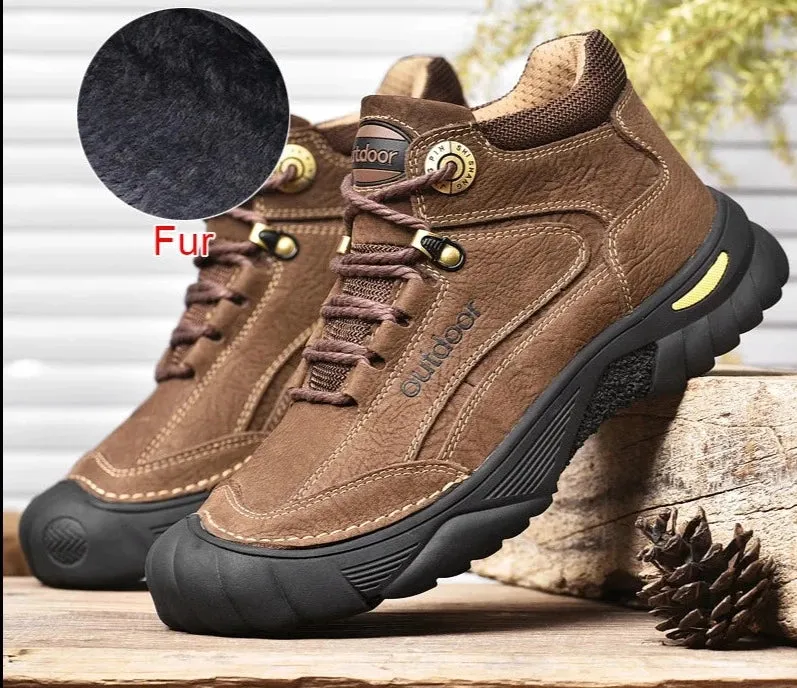 Men's Boots Genuine Leather Soft Sole Autumn Winter Warm Fur Outdoor Ankle Boots Casual Shoes For Men