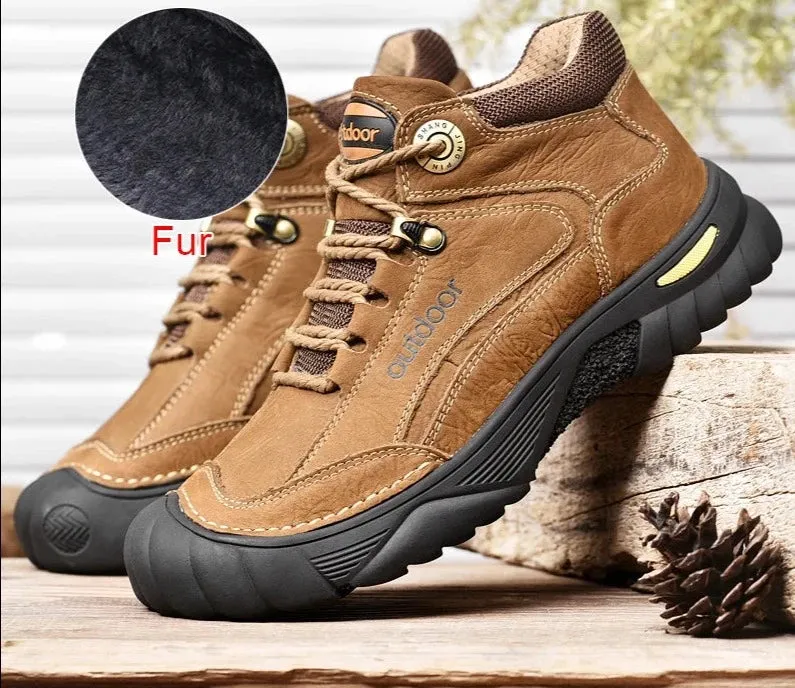 Men's Boots Genuine Leather Soft Sole Autumn Winter Warm Fur Outdoor Ankle Boots Casual Shoes For Men