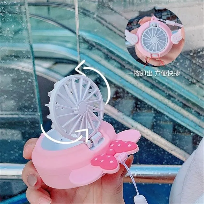 Mini Fan Hanging Neck Handheld USB Rechargeable Cute Cartoon Student Portable Sports