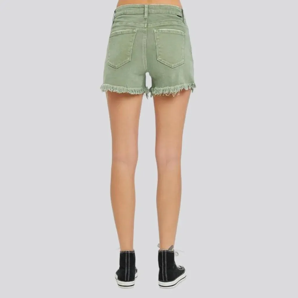 Olive-hue high-waist jean shorts for women