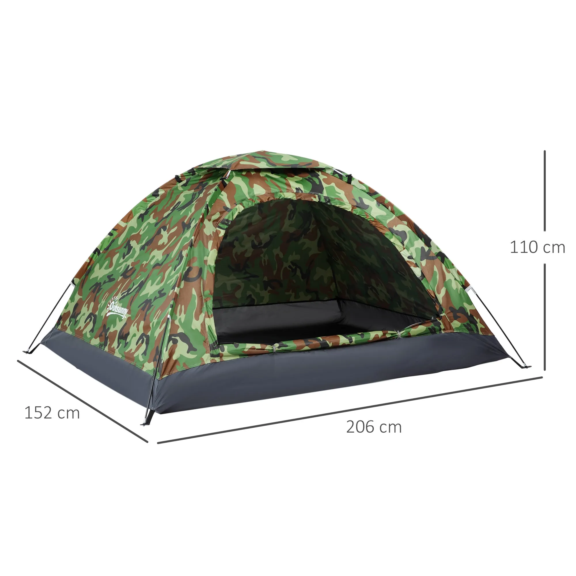 Outsunny 2 Person Camping Tent, Camouflage Tent with Zipped Doors, Storage Pocket, Portable Handy Bag, Multicoloured