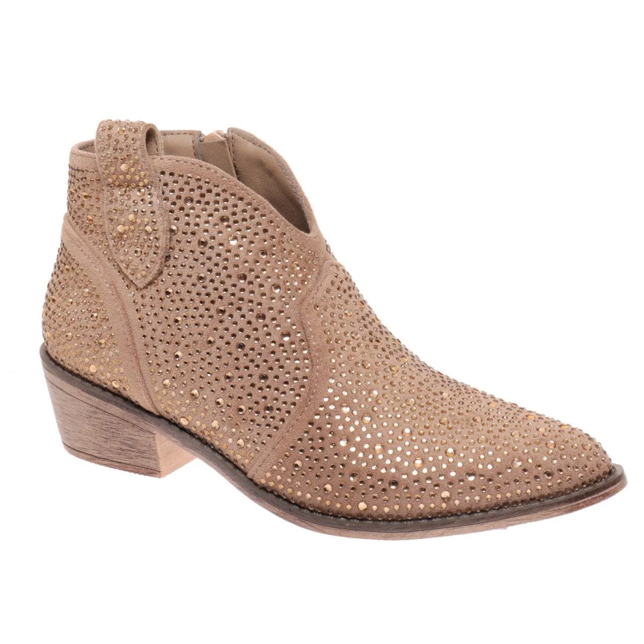 Pierre Dumas "Wilder" Kids Faux Suede Sparkle Bootie with Side Zip (Taupe)