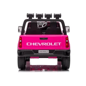 Pink, 24V 2 Seater Ride On Truck Car, Licensed Chevrolet Silverado HD Electric Car for Kids, 4WDmotors, with2.4G Remote Control, Metal Suspension, Soft Start, FM/Bluetooth/Music, LED Light,Toys Gifts