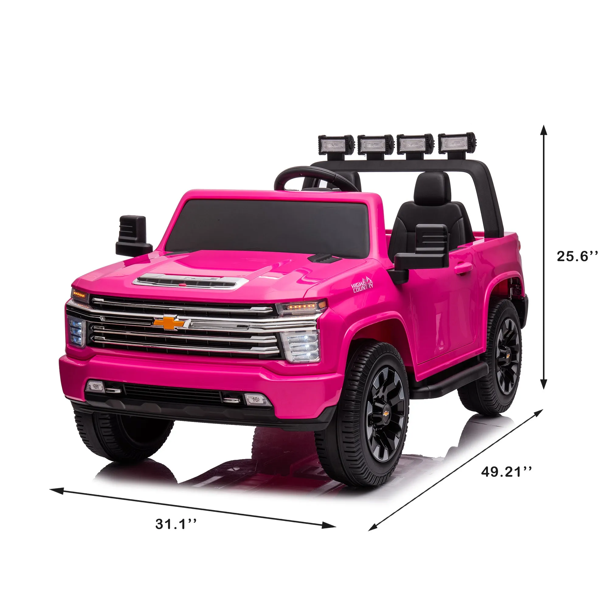 Pink, 24V 2 Seater Ride On Truck Car, Licensed Chevrolet Silverado HD Electric Car for Kids, 4WDmotors, with2.4G Remote Control, Metal Suspension, Soft Start, FM/Bluetooth/Music, LED Light,Toys Gifts