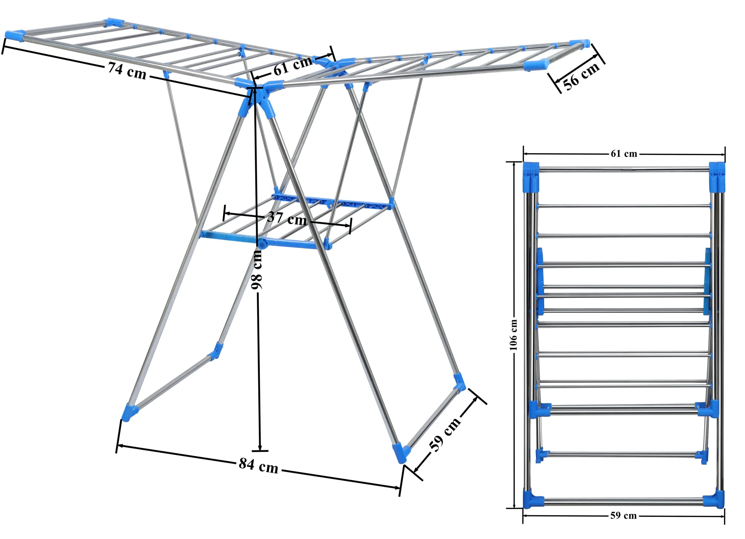 Plantex Stainless Steel Foldable Cloth Drying Rack/Cloth Hanger Stand for Home/Movable Cloth Rack - (Silver & Blue)