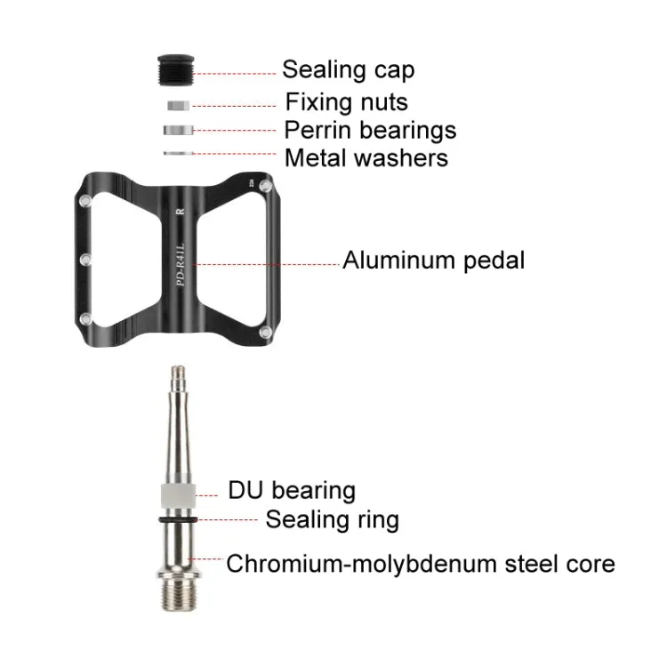 PROMEND PD-R41L 1pair Bicycle Aluminum Alloy Perrin Bearing Pedals(Black)