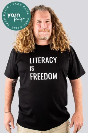 "Literacy is Freedom" Black Cotton Crew Neck Unisex T-Shirt