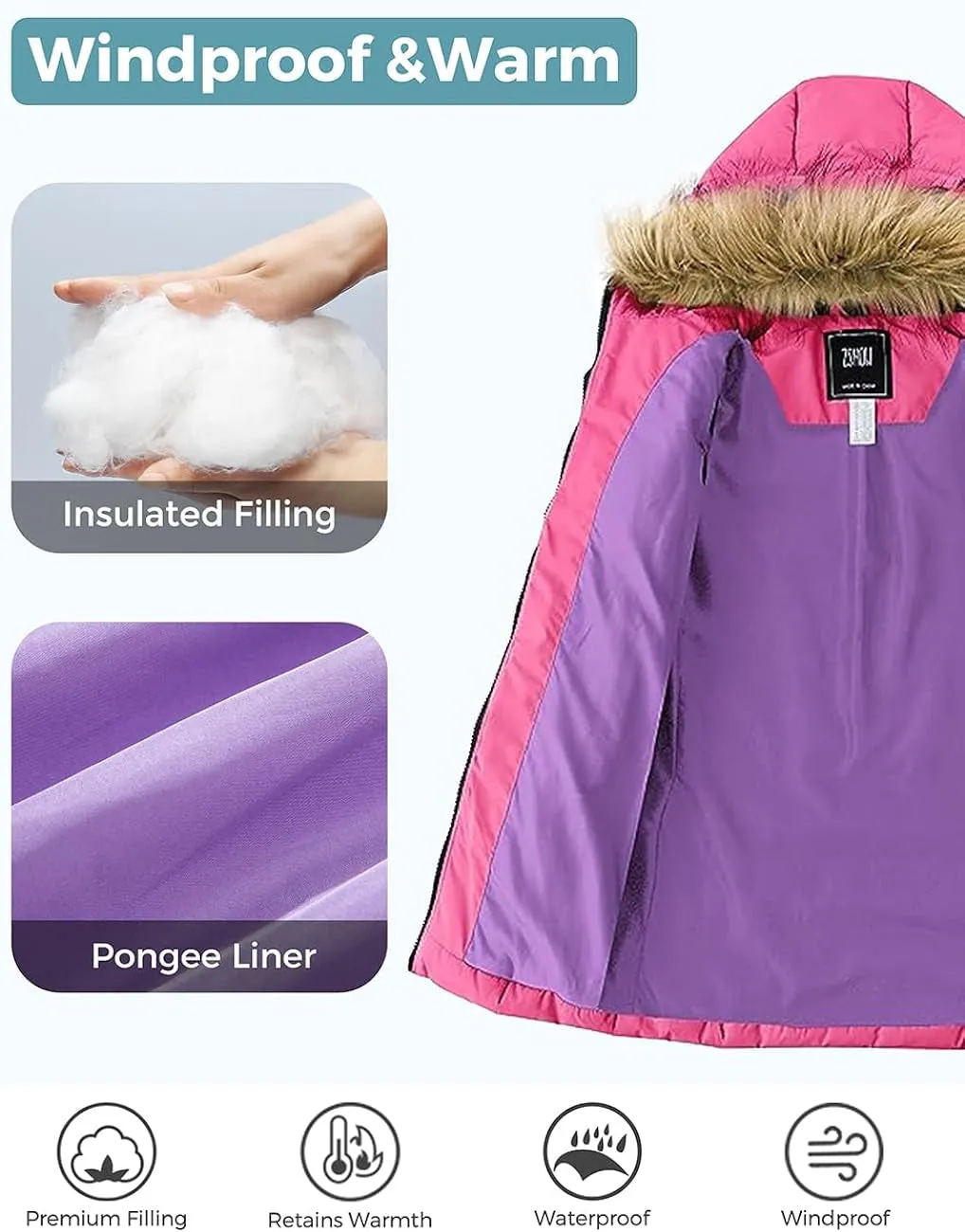 "Stay Cozy and Stylish with our Girls' Warm and Water Resistant Long Winter Coat Parka Puffer Jacket"