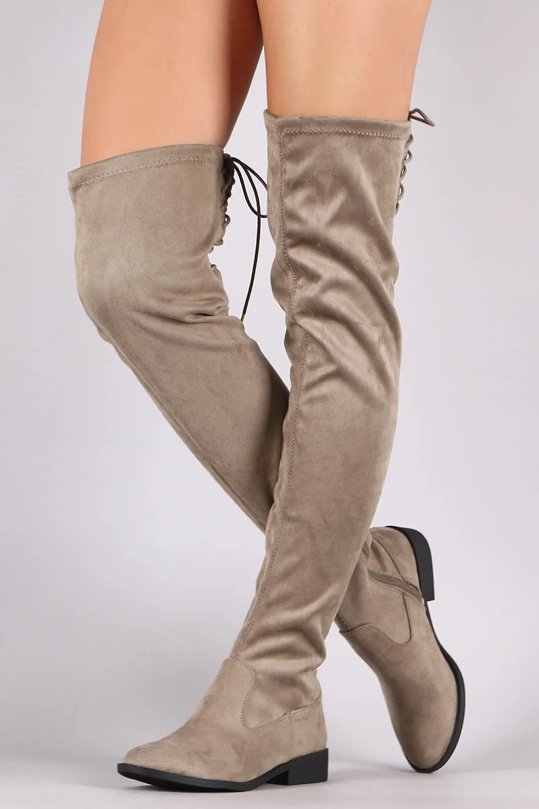 Qupid Suede Back Lace-Up Over-The-Knee Riding Boots