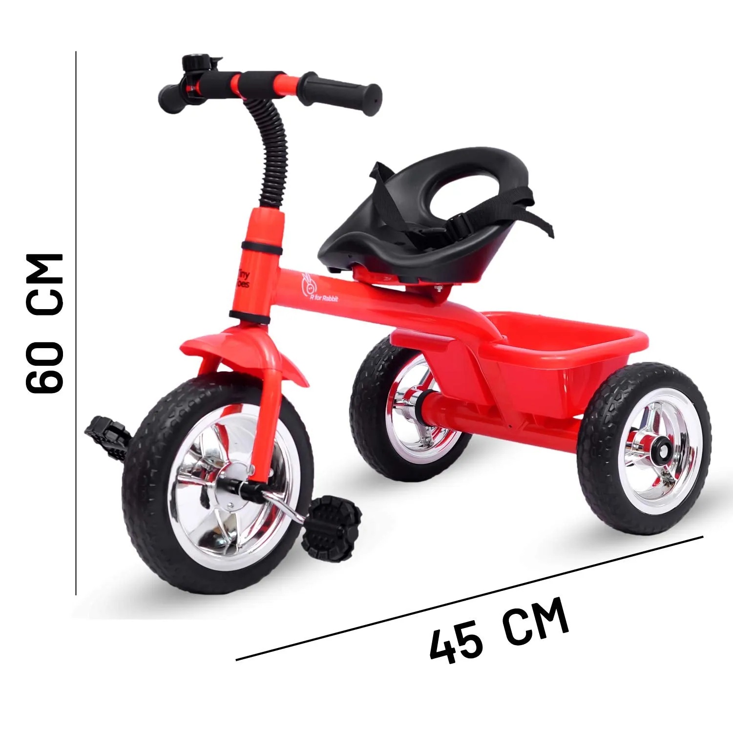 R for Rabbit Tiny Toes Tricycle for Kids of 1.5 to 5 Years with Storage Basket, Bell and Seat Belt (Red)