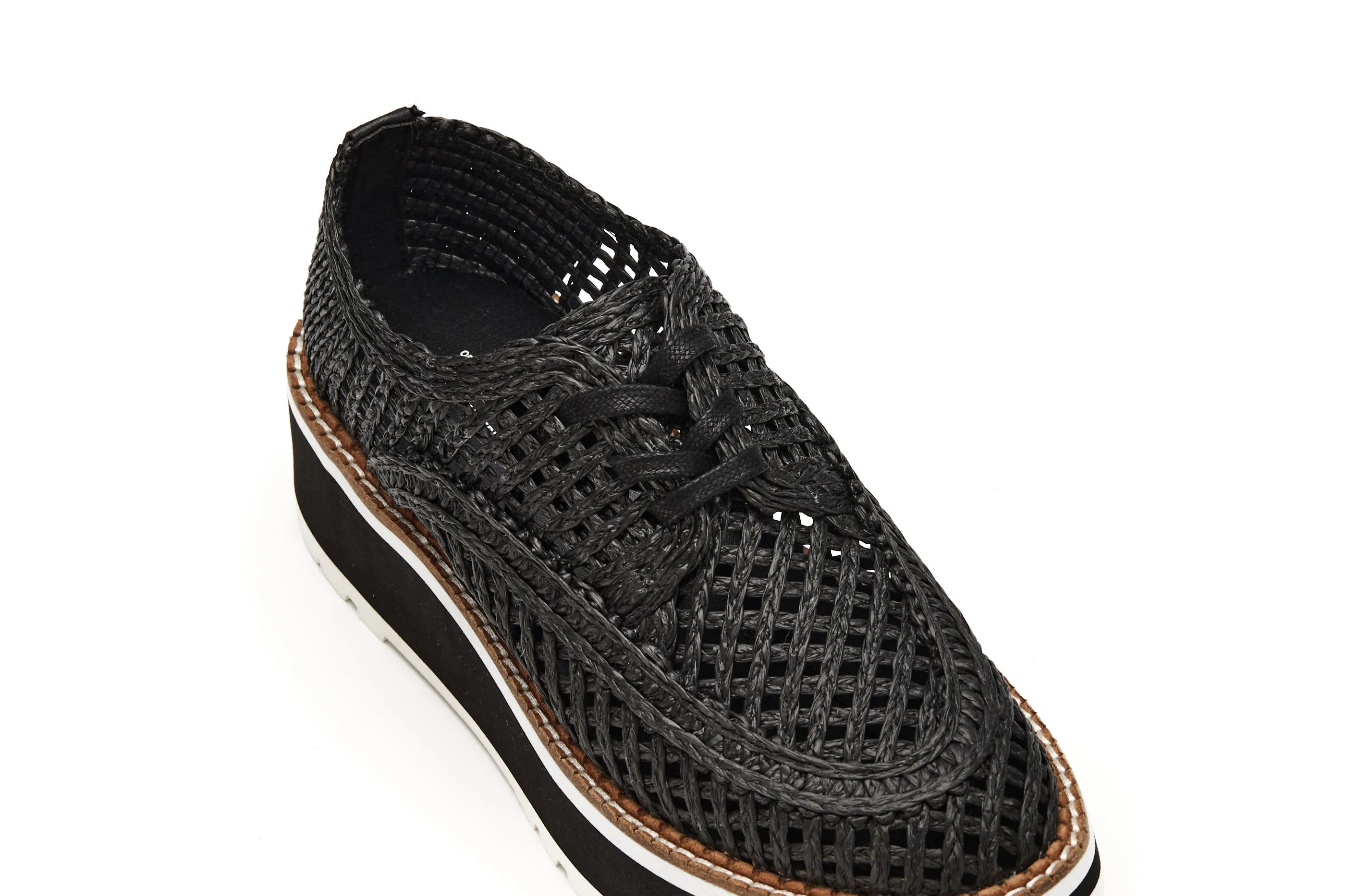 Raffia Platform Sneakers - Black