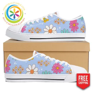 Retro 80's Floral Ladies Low Top Canvas Shoes