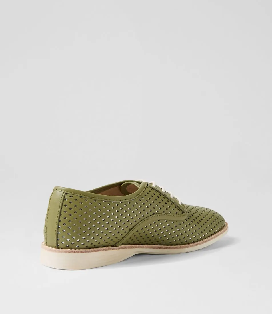 Rollie - Shoes - Derby Punch Overlay - Olive / Silver / Leather