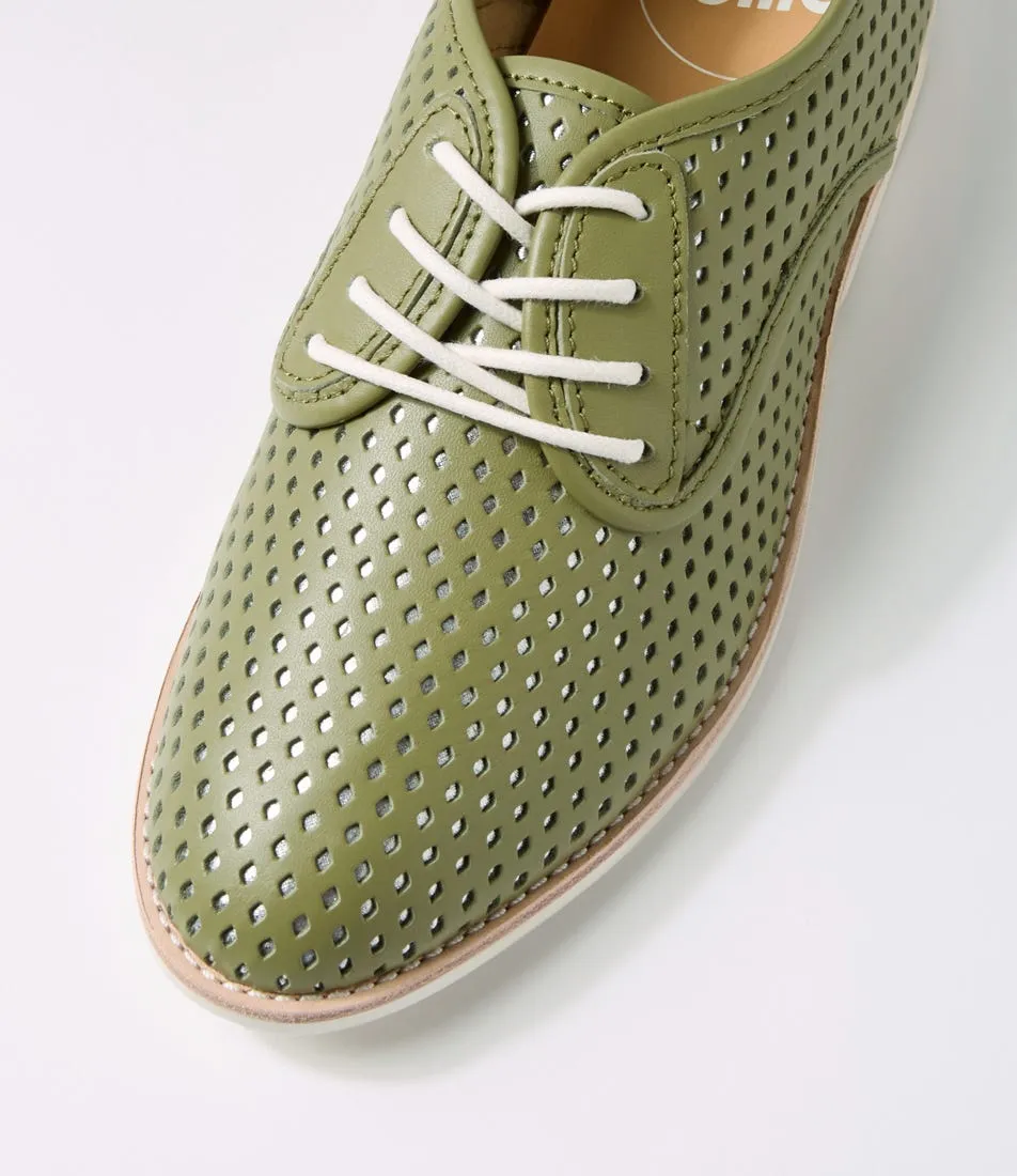 Rollie - Shoes - Derby Punch Overlay - Olive / Silver / Leather